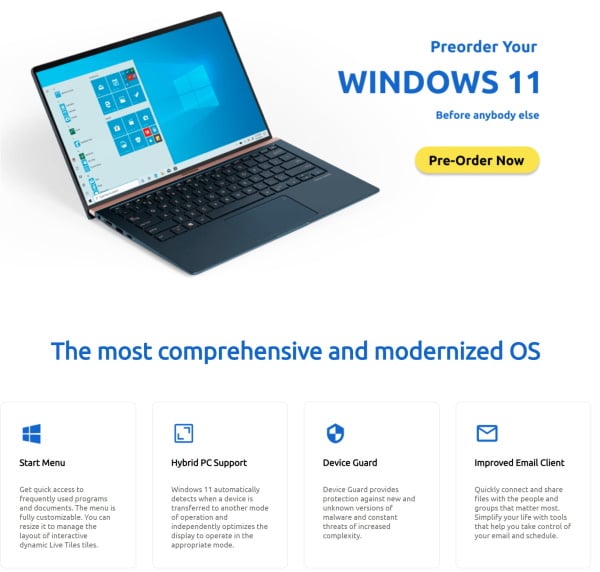 Windows 11 pre-order page