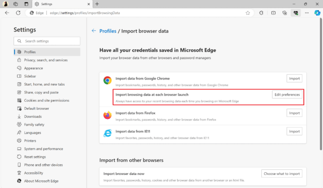 Edge import browsing data